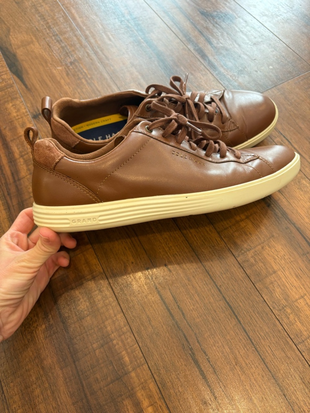 Cole Haan Grand Plus Crosscourt Shoes Men's 9.5 Brown Leather Casual Sneakers
